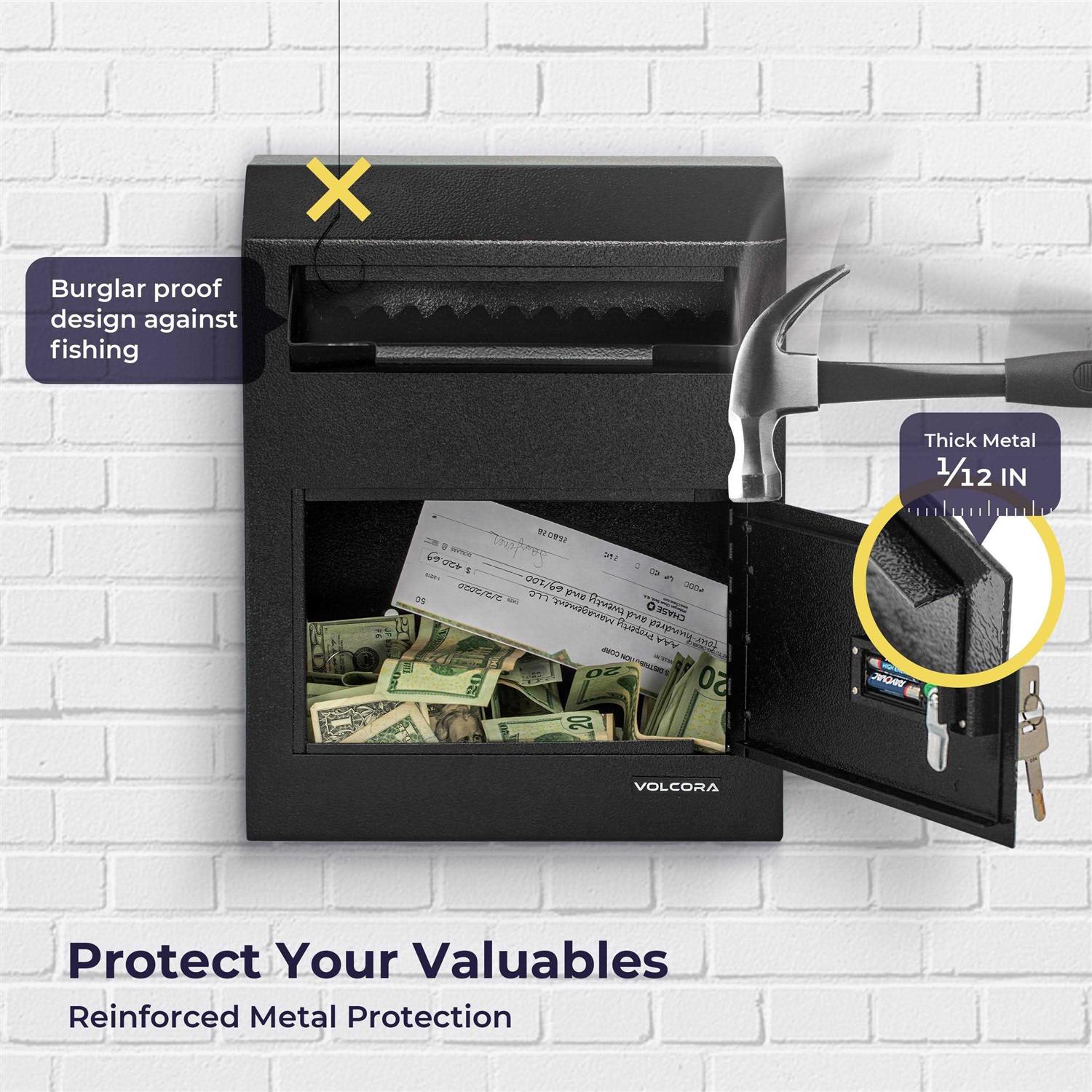 Key Drop Box Safe Boxes with Lock for Business Money Cash Drop Slot Locking Box Wall Mounted Office Mailbox - Image 3