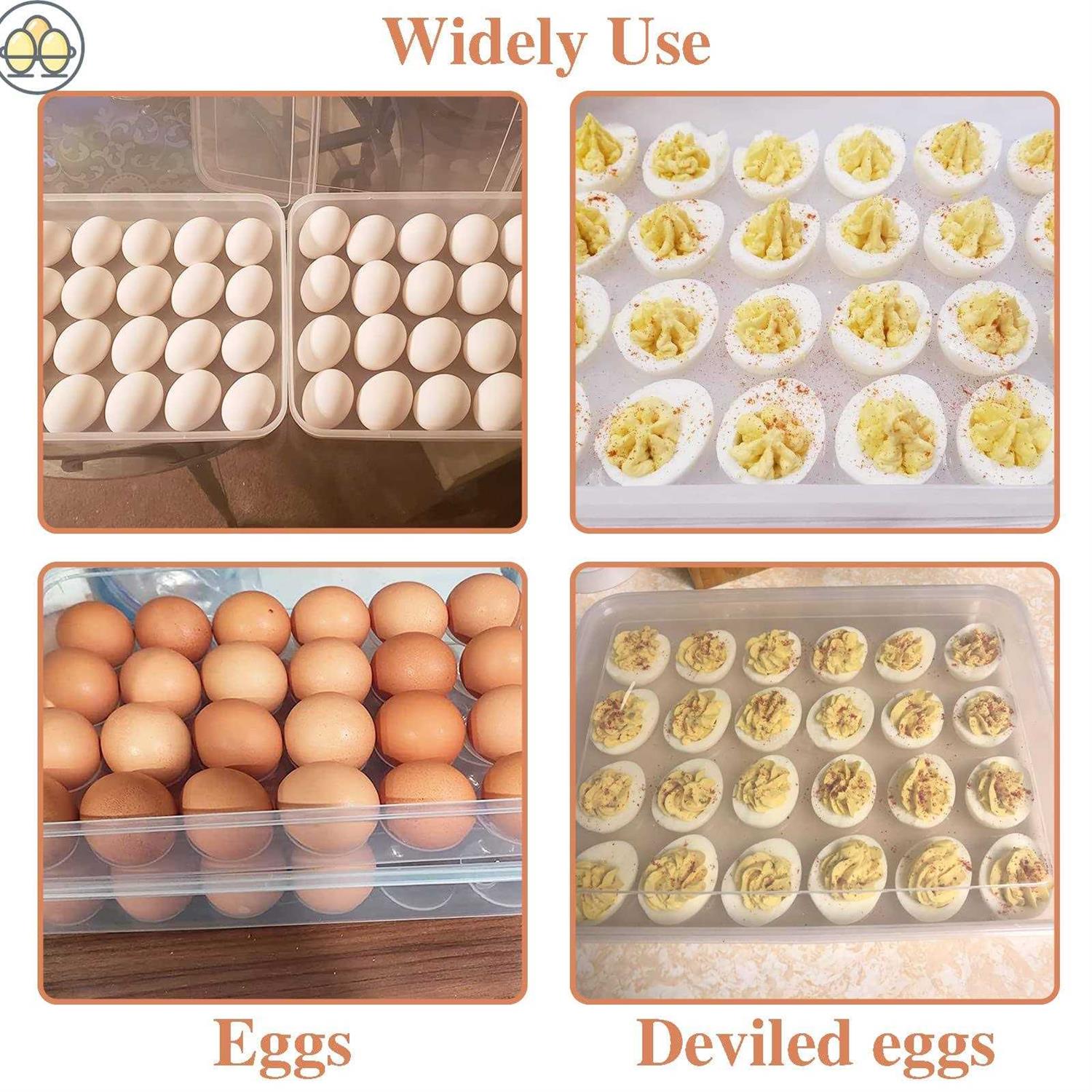 2 Pack Covered Egg Holder,Clear Egg Holder Storage Container,Stackable Plastic Refrigerator Egg Trays for Deviled Egg,Protect and Keep Fresh - Image 5