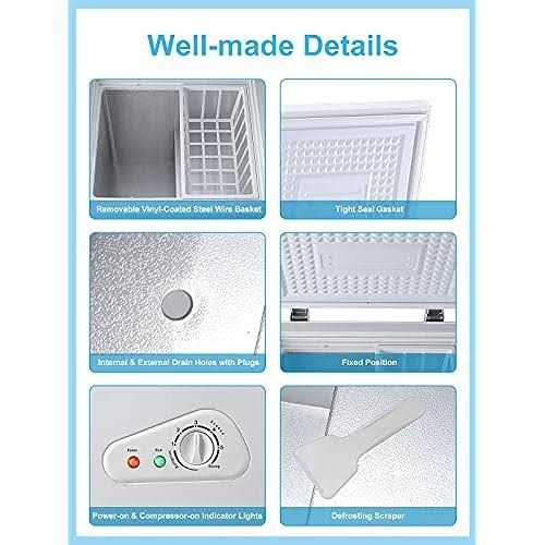 KRIB BLING Chest Freezer 5.0 cu.ft Mini Adjustable 7 Thermostat Compact Deep Freezer Top Door Low Noise with Removable Basket - Image 3