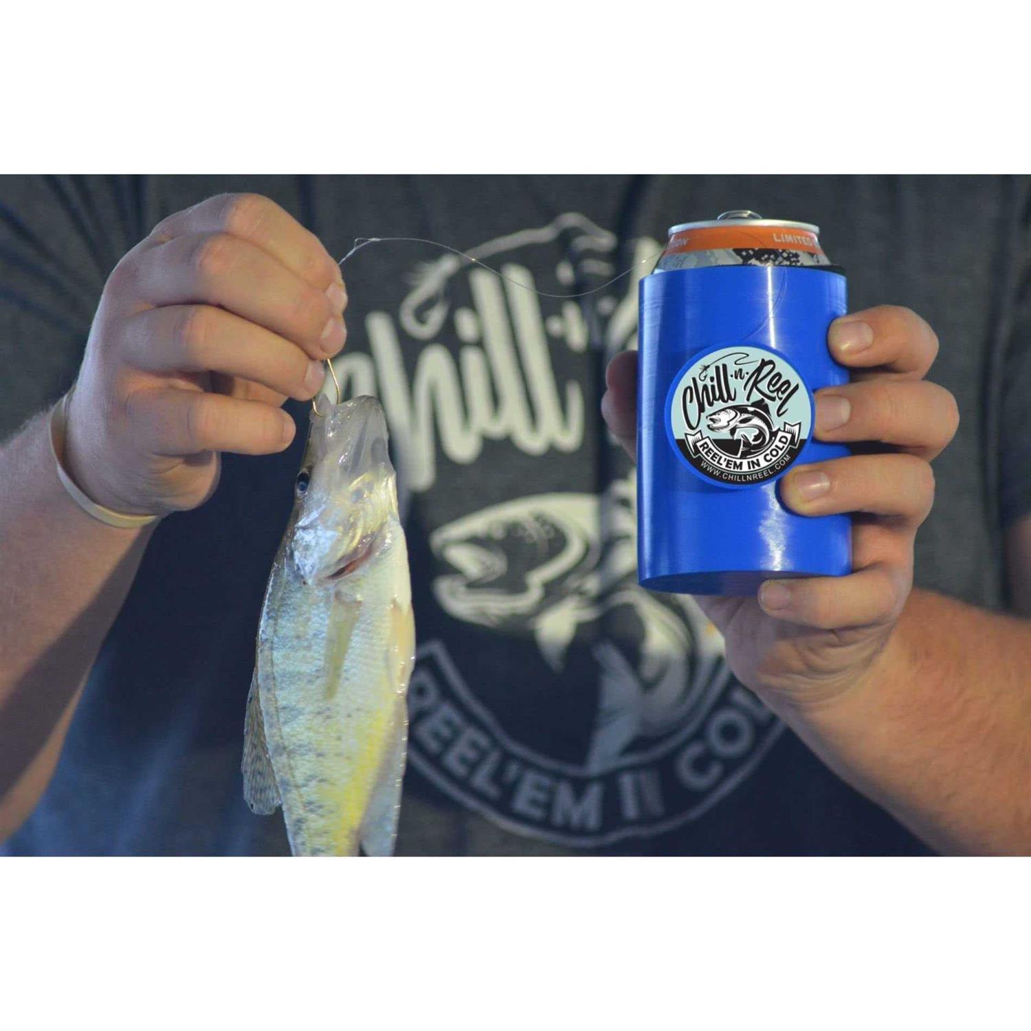 Chill-N-Reel Fishing Can Cooler Hard Shell Drink Holder with Hand Line Reel Attached - Image 3