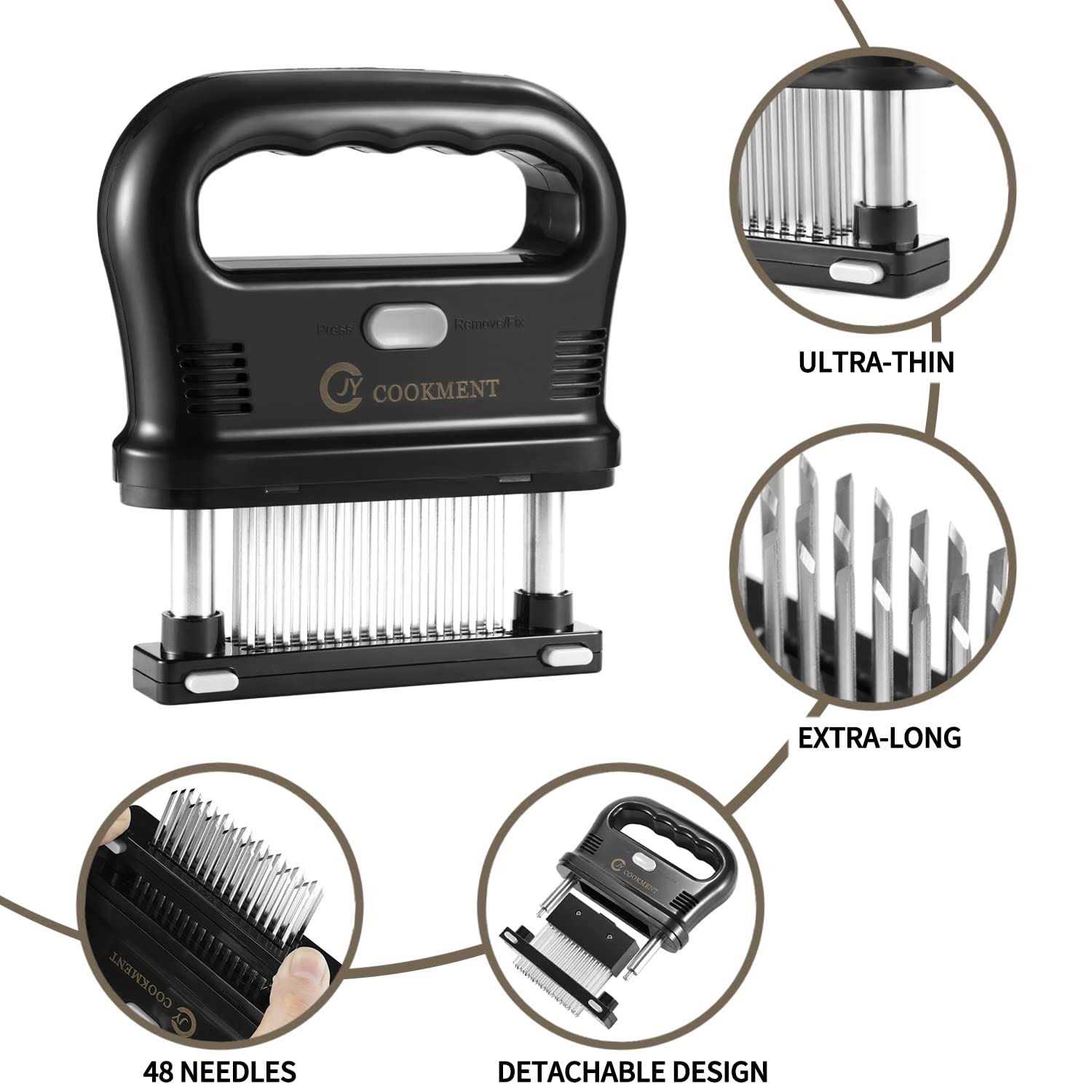 Jy Cookment Meat Tenderizer with 48 Stainless Steel Ultra Sharp Needle Blades - Image 3