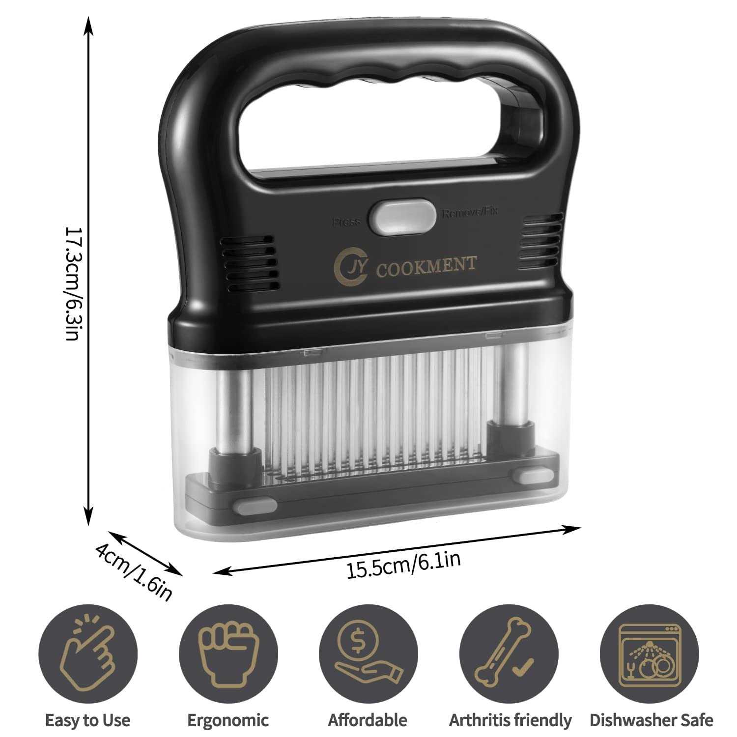 Jy Cookment Meat Tenderizer with 48 Stainless Steel Ultra Sharp Needle Blades - Image 5