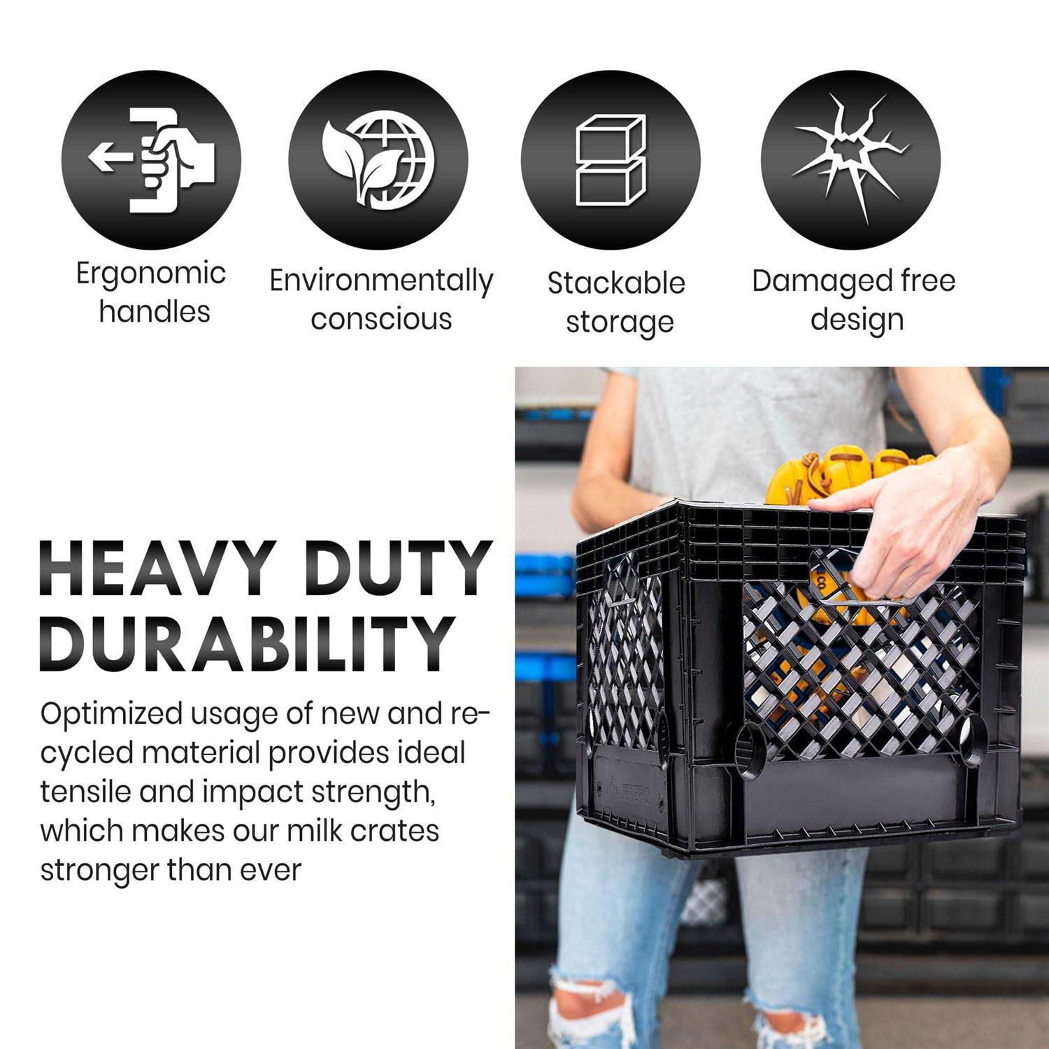 Juggernaut Storage 16qt Plastic Heavy-Duty Plastic Square Milk Crate - Image 4