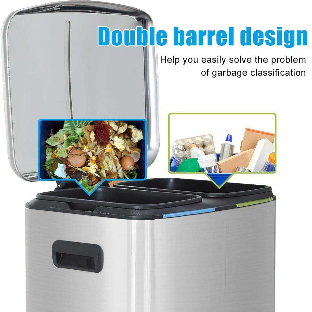 Kitchen Trash Can with Lid & Double Barrel for Bedroom Bathroom Office High Capacity Step Trash Bin Fingerprint-Proof - Image 3