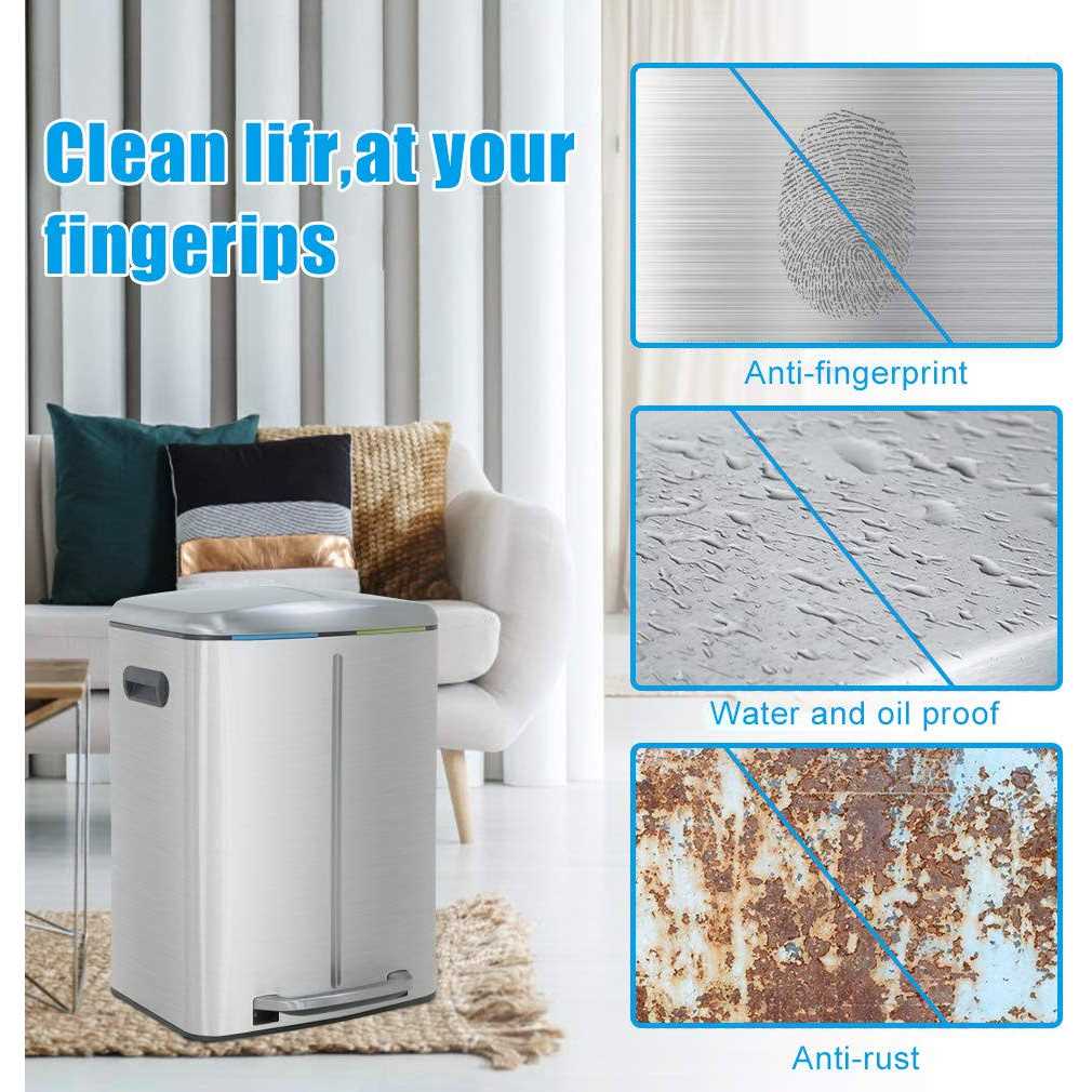 Kitchen Trash Can with Lid & Double Barrel for Bedroom Bathroom Office High Capacity Step Trash Bin Fingerprint-Proof - Image 5