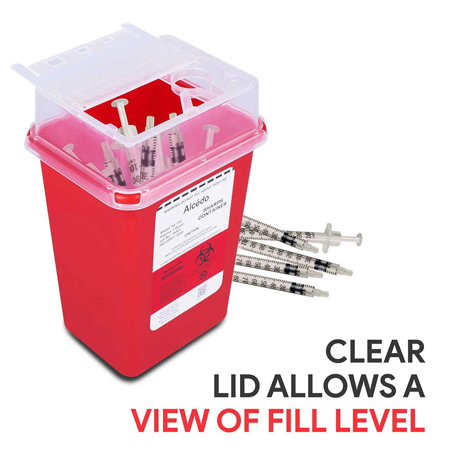 Alcedo Sharps Container For Home Use And Professional 1 Quart Biohazard Needle And Syringe Disposal - Image 4