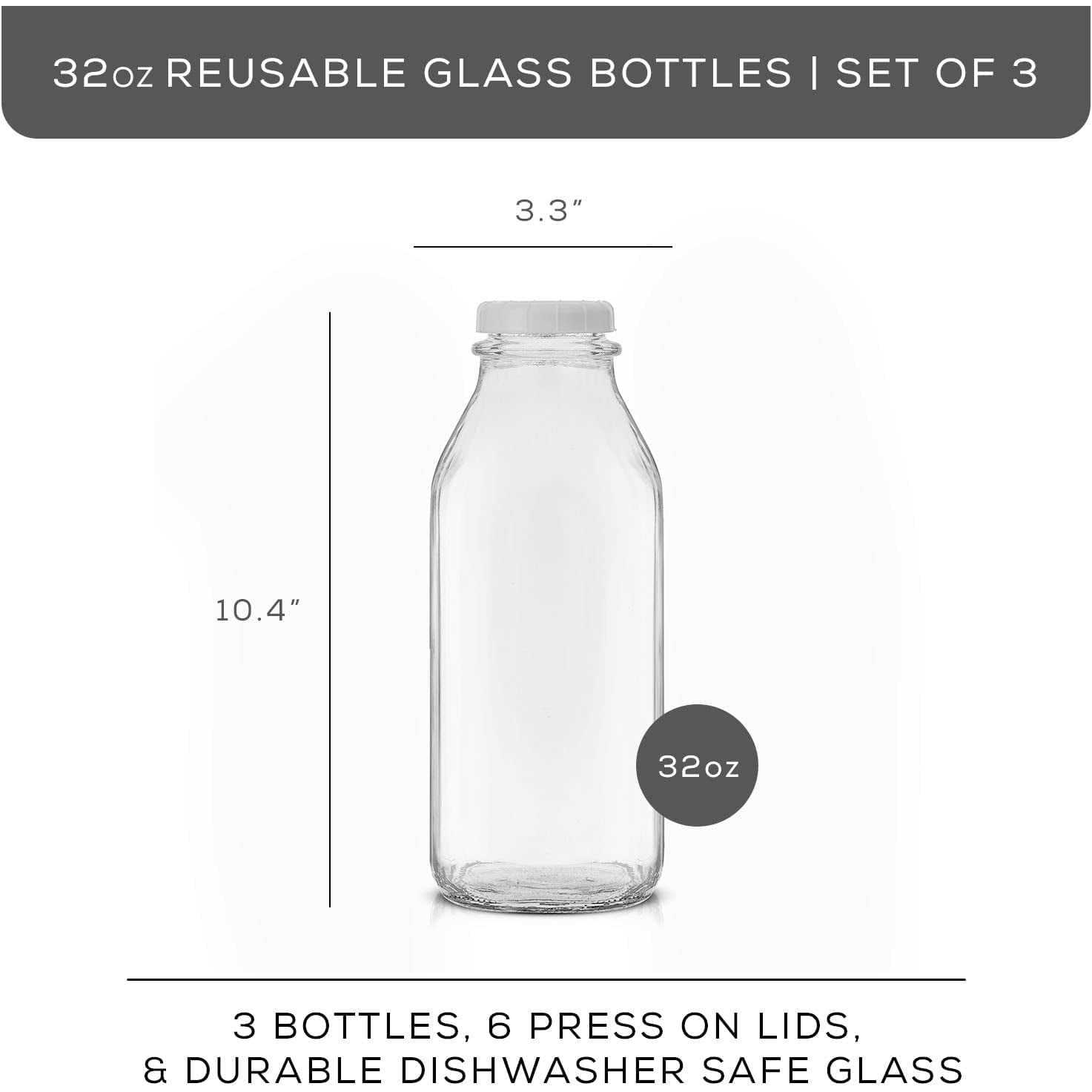 JoyJolt Reusable Glass Milk Bottle with Lid & Pourer - Image 5