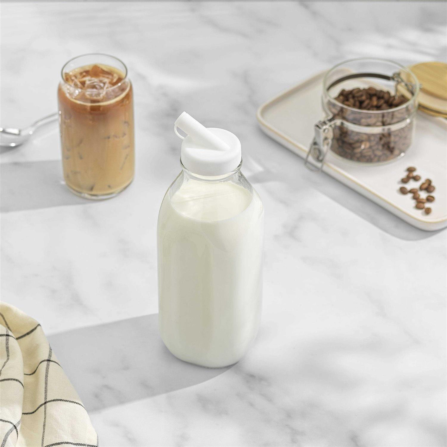 JoyJolt Reusable Glass Milk Bottle with Lid & Pourer - Image 3