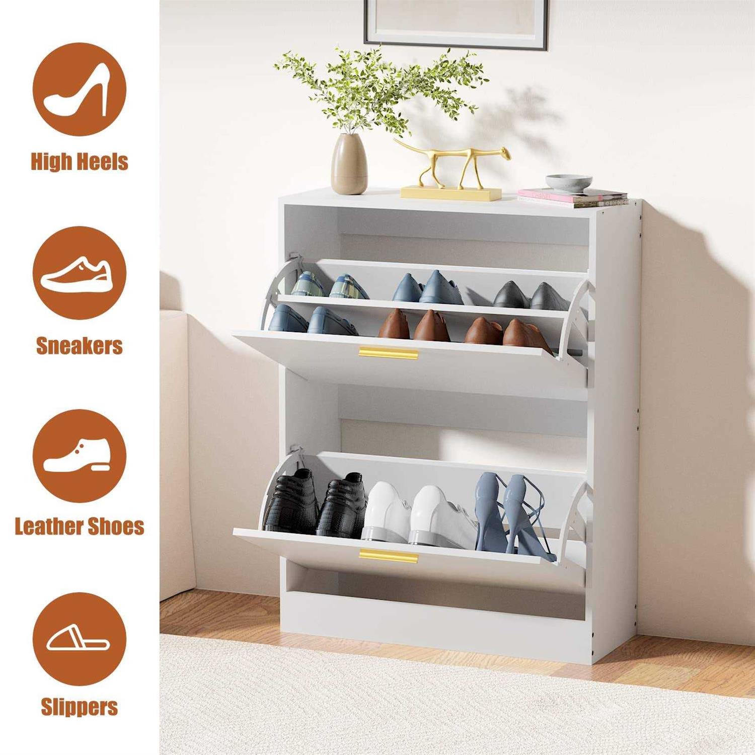 JOZZBY Shoe Cabinet for Entryway Slim Shoe Cabinet with 2 Flip Drawers Narrow Shoe Storage Cabinet 2 Tier Freestanding Shoe Organizer - Image 3