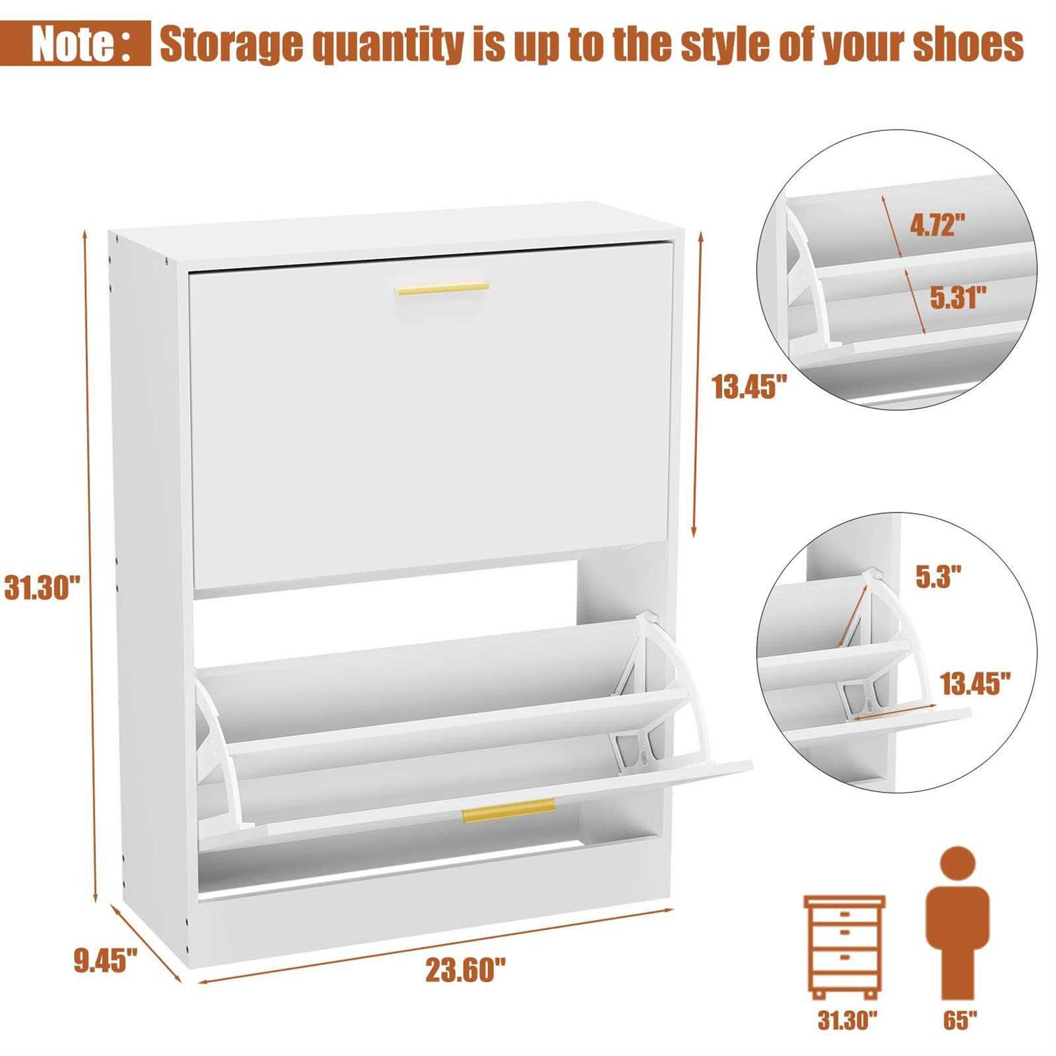 JOZZBY Shoe Cabinet for Entryway Slim Shoe Cabinet with 2 Flip Drawers Narrow Shoe Storage Cabinet 2 Tier Freestanding Shoe Organizer - Image 4