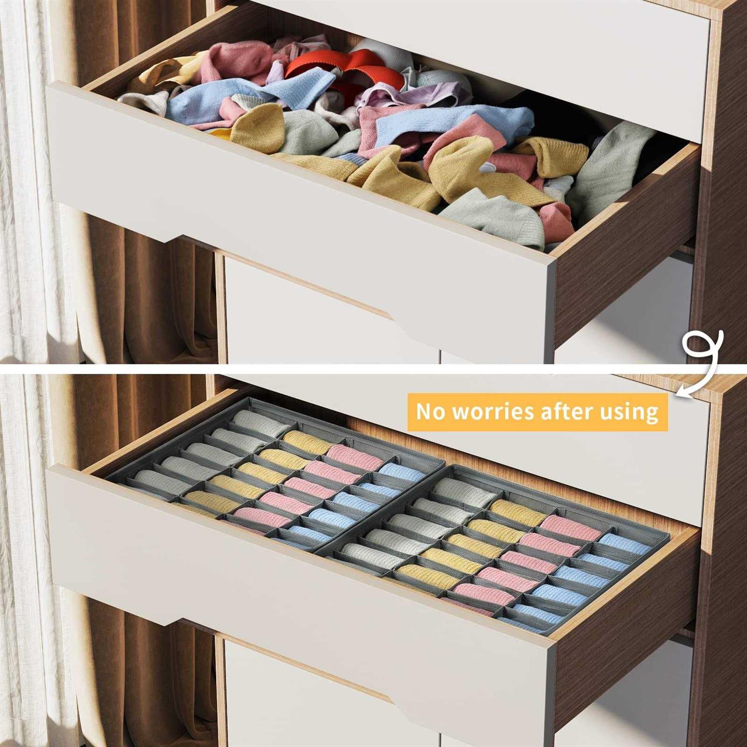 Joyoldelf Drawer 2 Packs 24 Cell Collapsible Closet Cabinet Organizer Underwear Storage Boxes for Storing - Image 4