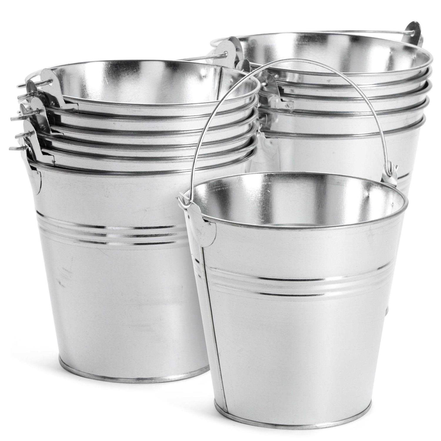 Juvale 12 Pack Galvanized Metal Buckets with Handles for Party Decorations - Image 3