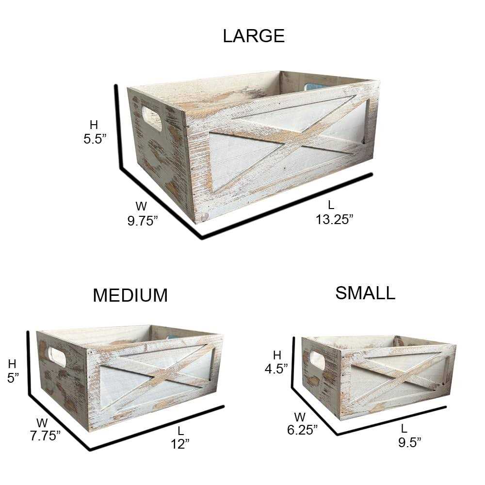 Admired By Nature Wooden Crates Storage Container 3pc Farmhouse Style Decorative Baskets for Home Decor - Image 5