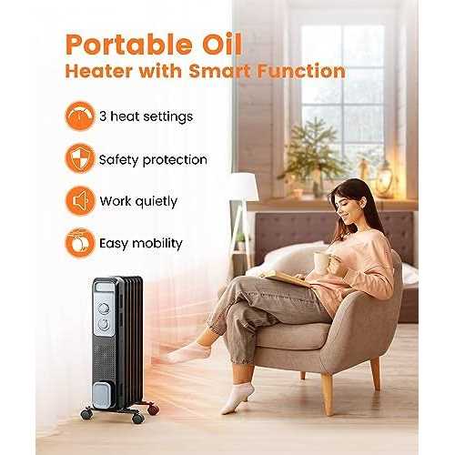 Joy Pebble Oil Filled Radiator Heater Portable Electric Heater 1S Heat - Image 5