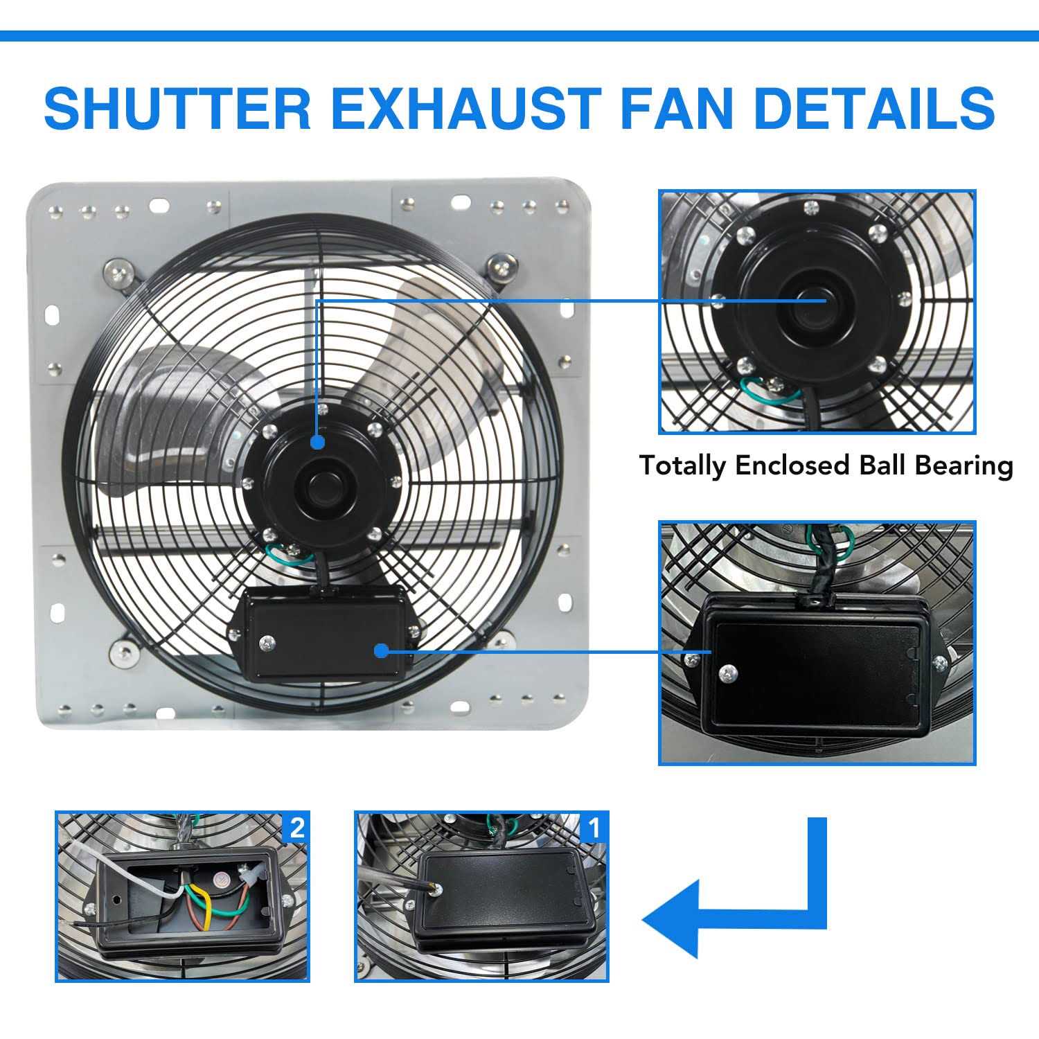 JPOWER 12 Inch Exhaust Fan Wall Mounted,Automatic Aluminum Shutter,Vent Fan High Speed 1800CFM For Garages And Shops,Greenhouse,Attic Ventilation - Image 4