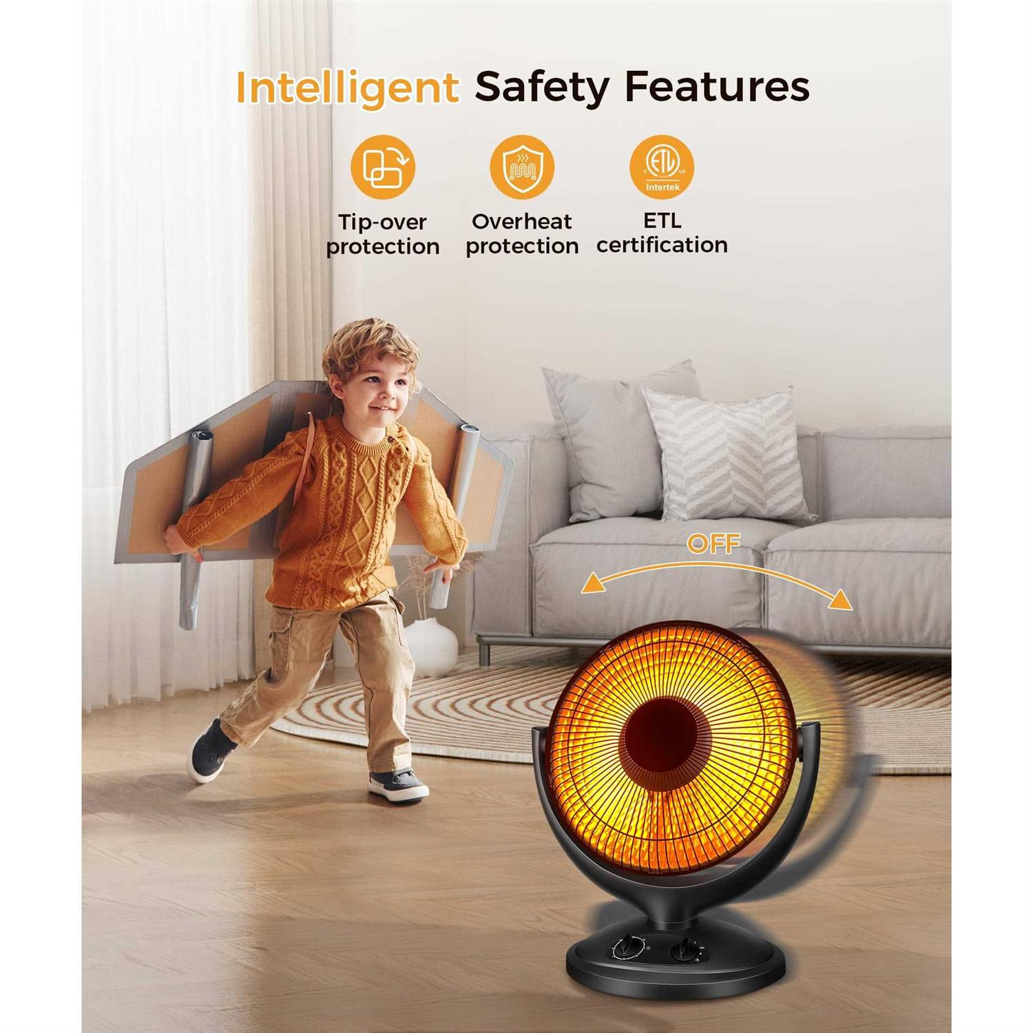 Joy Pebble Space Heater 400W/800W Oscillating Heater 2-Level Rapid Heating - Image 3