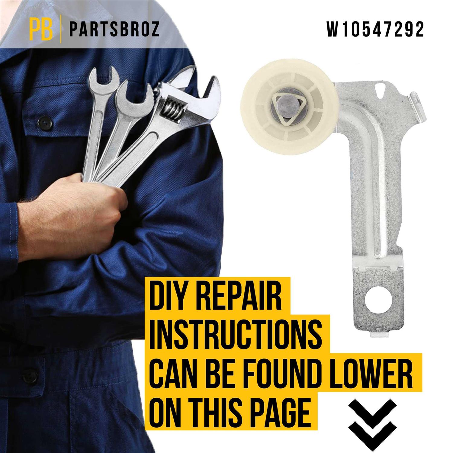 Idler Pulley Wpw10547292 W10547292 Whirlpool Dryer Replacement Medb400vq0 Mgdb880bw0 Wed8000bw0 Wed8500bw0 Wed8600yw0 Medb200vq0 Medb750yw0 - Image 2