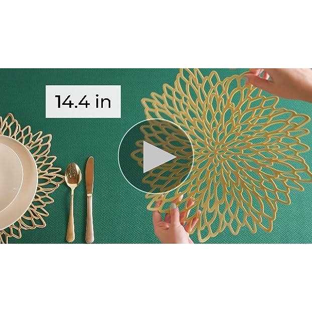 Juvale 10-Pack Gold Vinyl Placemats Round Leaf Design Table Chargers for Fall Dining Table Settings - Image 5