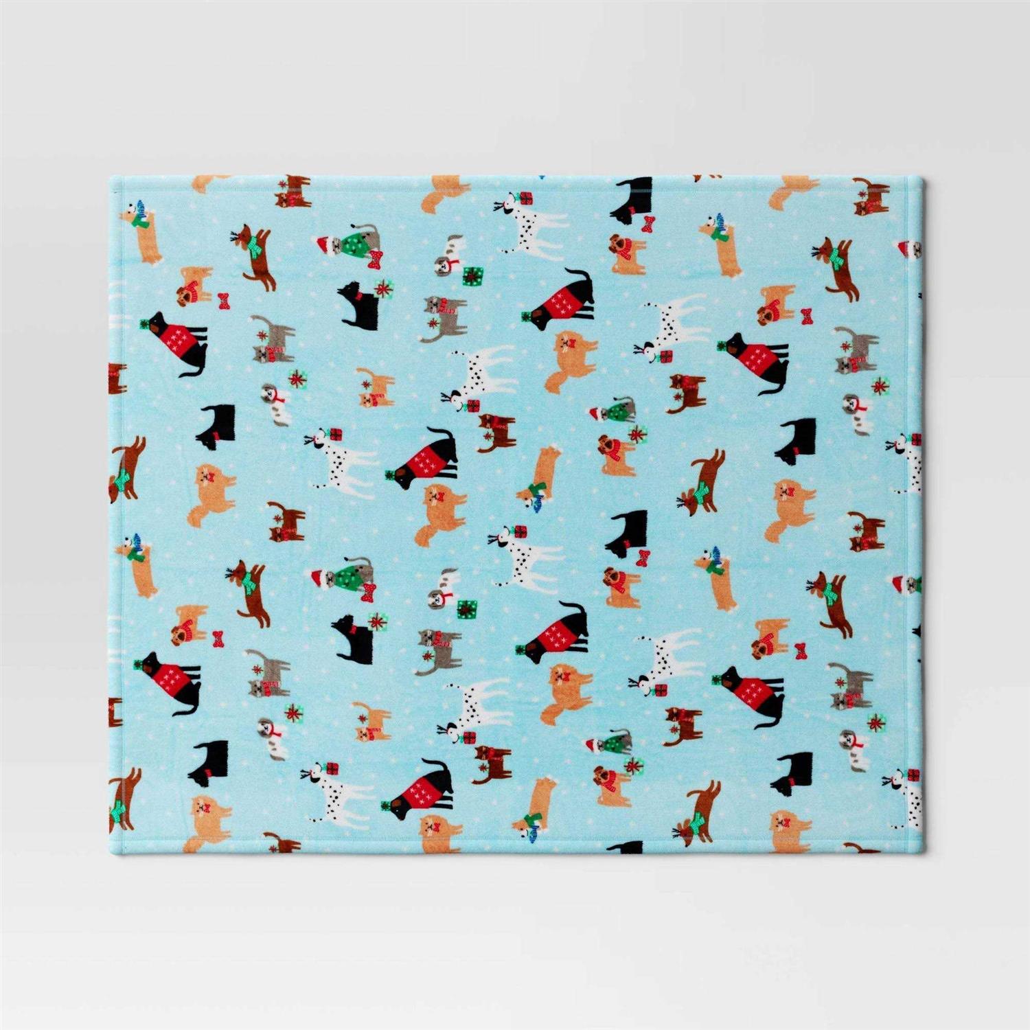 Wondershop Dog and Cat Holiday Plush Christmas Throw Blanket Blue - Image 3