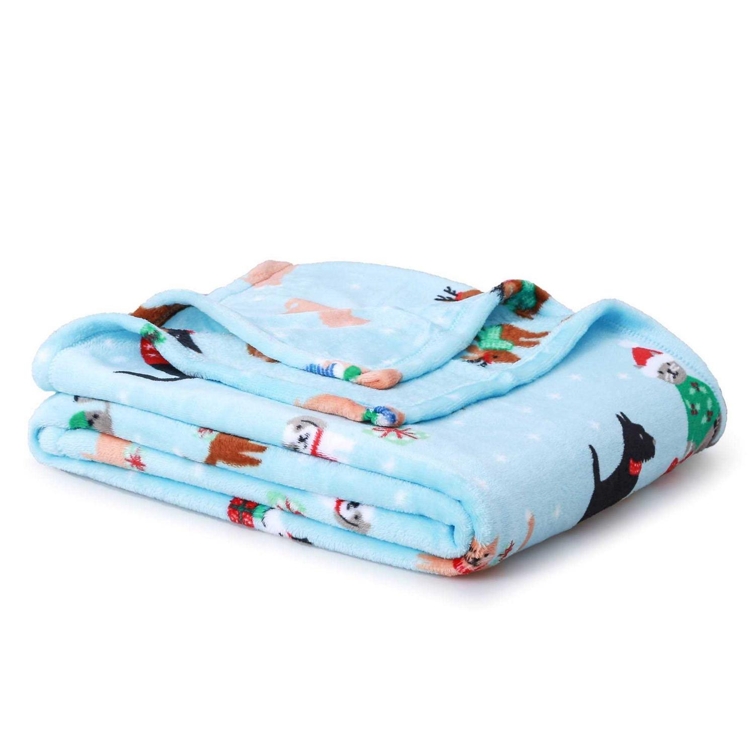 Wondershop Dog and Cat Holiday Plush Christmas Throw Blanket Blue - Image 5