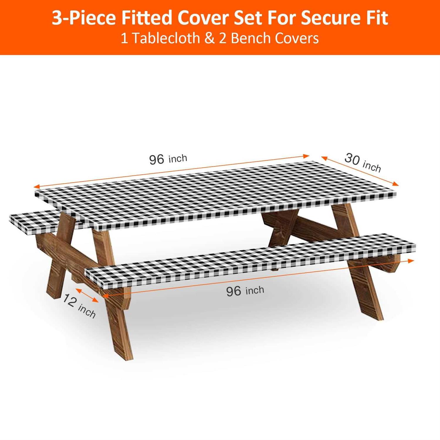 KENOBEE Picnic Table and Bench Fitted Cover Flannel Backing Elastic Edge Waterproof Wipeable Plastic Cover Vinyl Tablecloth - Image 3