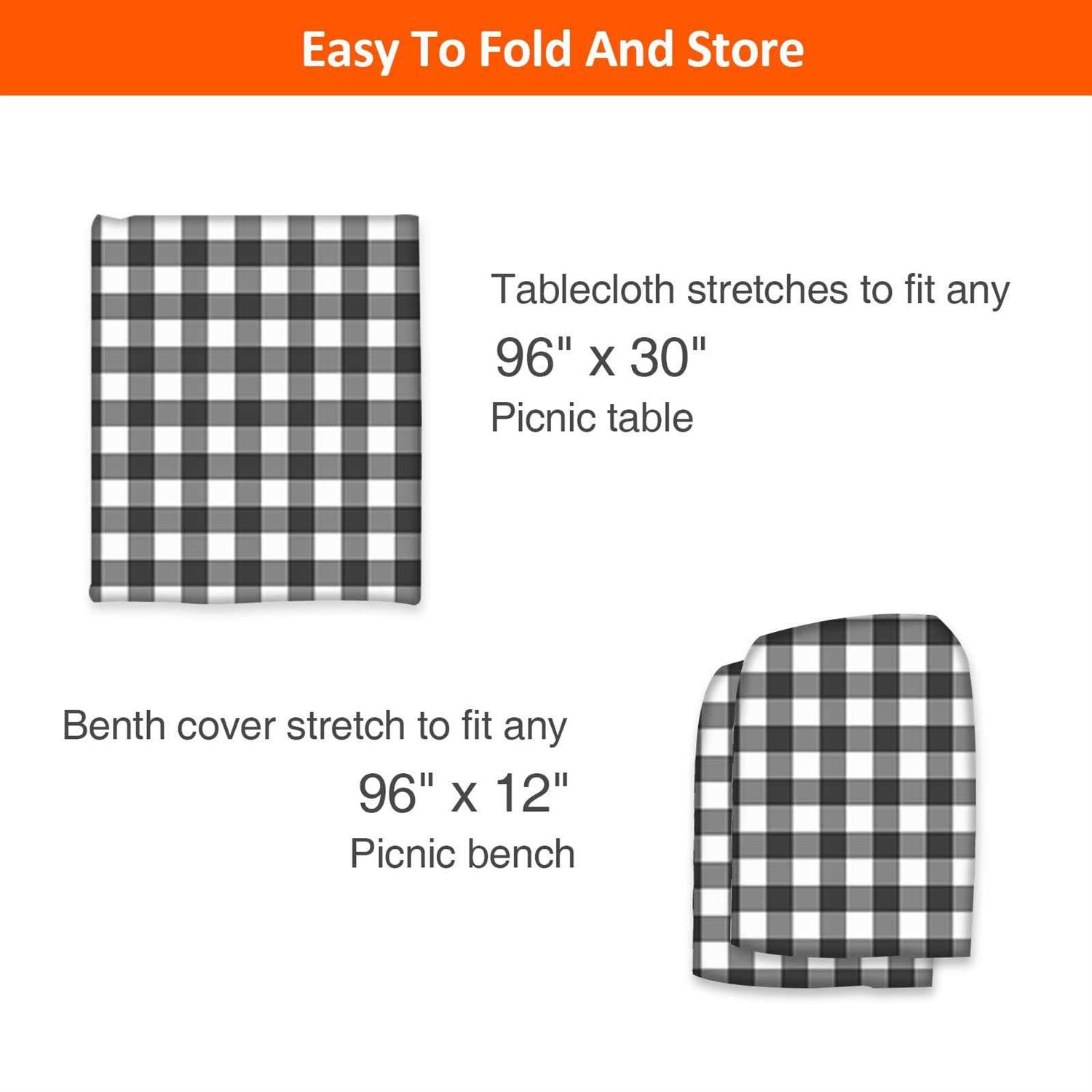 KENOBEE Picnic Table and Bench Fitted Cover Flannel Backing Elastic Edge Waterproof Wipeable Plastic Cover Vinyl Tablecloth - Image 5