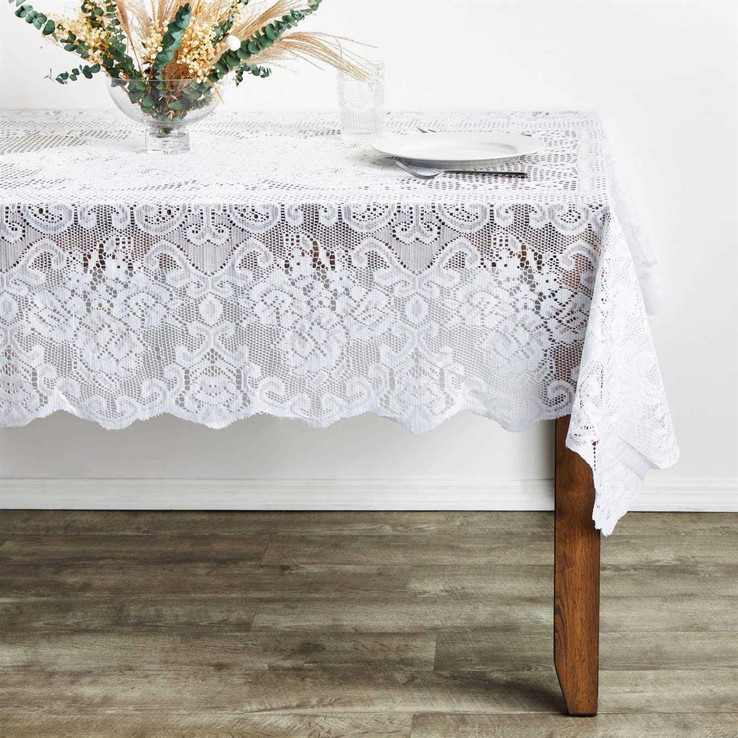 Juvale White Lace Tablecloth for Rectangular Tables Vintage Style Wedding Reception - Image 3