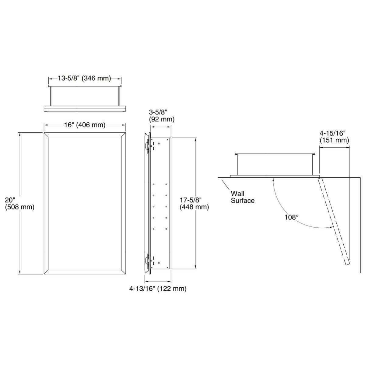 Kohler CB-CLR1620FS 16 W x 20 H Aluminum Single-Door Medicine Cabinet with Mirrored Door - Image 3