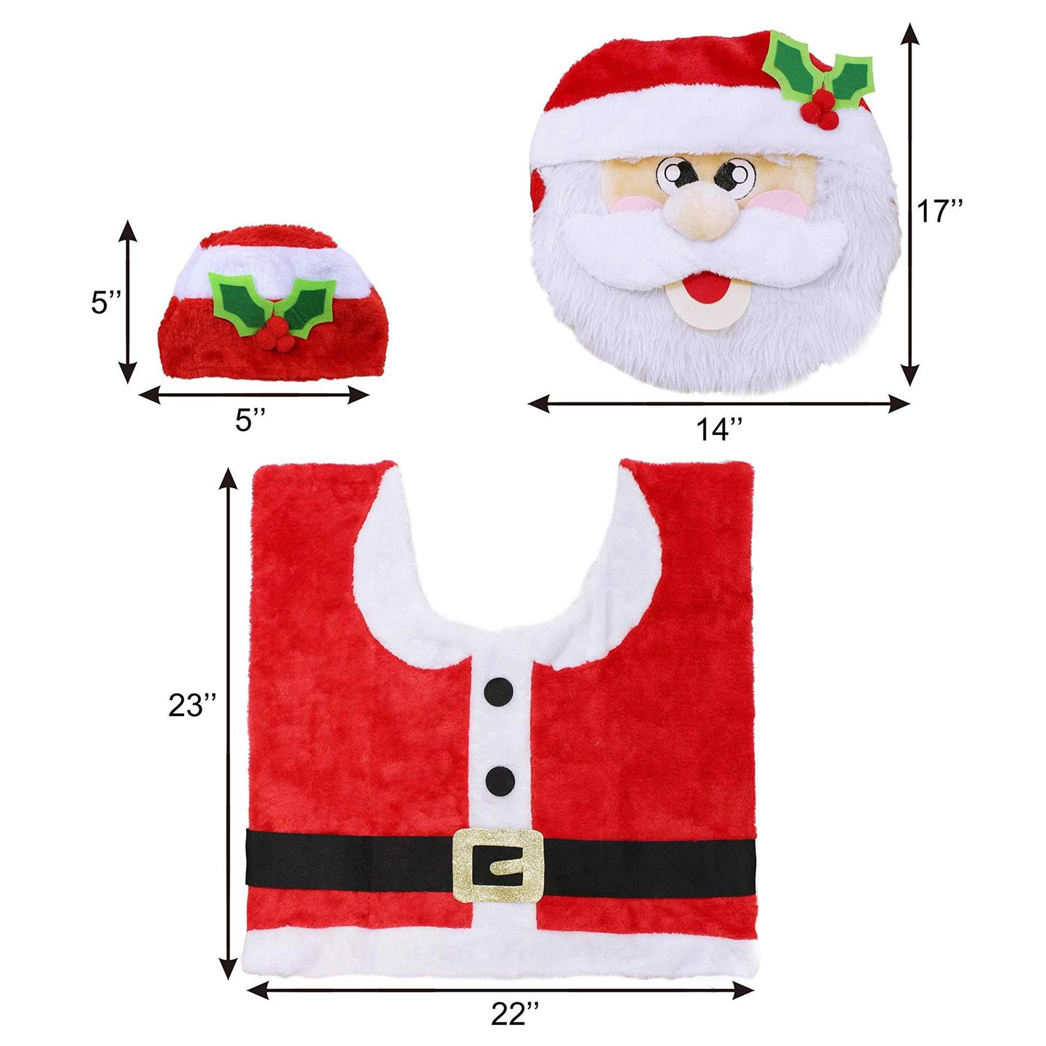 JOYIN 5 Pieces Christmas Theme Bathroom Decoration Set w/Toilet Seat Cover, Rugs, and Santa Towel - Image 4