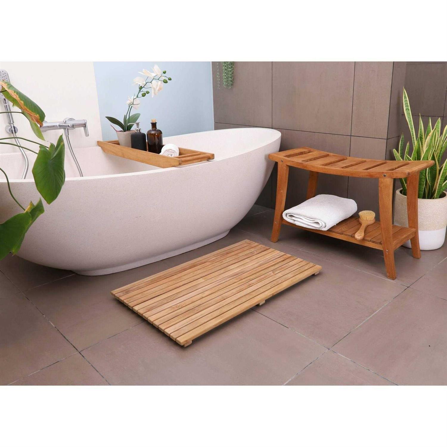 Nordic Style Natural Teak Wood Indoor and Outdoor Shower Mat 31.4 x 19.6 - Image 3