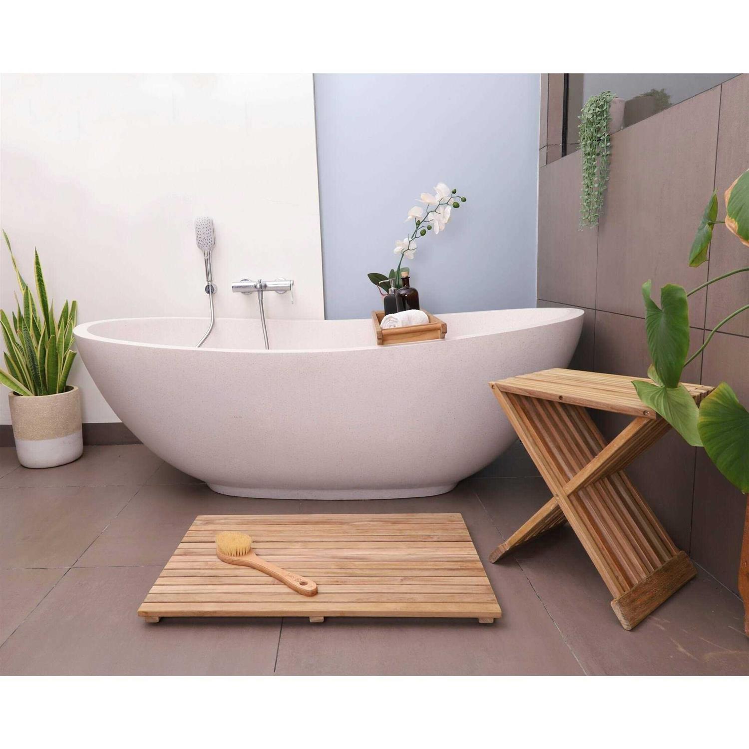 Nordic Style Natural Teak Wood Indoor and Outdoor Shower Mat 31.4 x 19.6 - Image 4