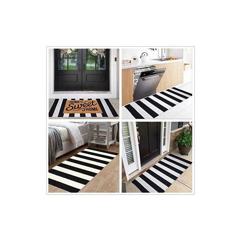 Kahouen Black and White Striped Rug Striped - Image 3