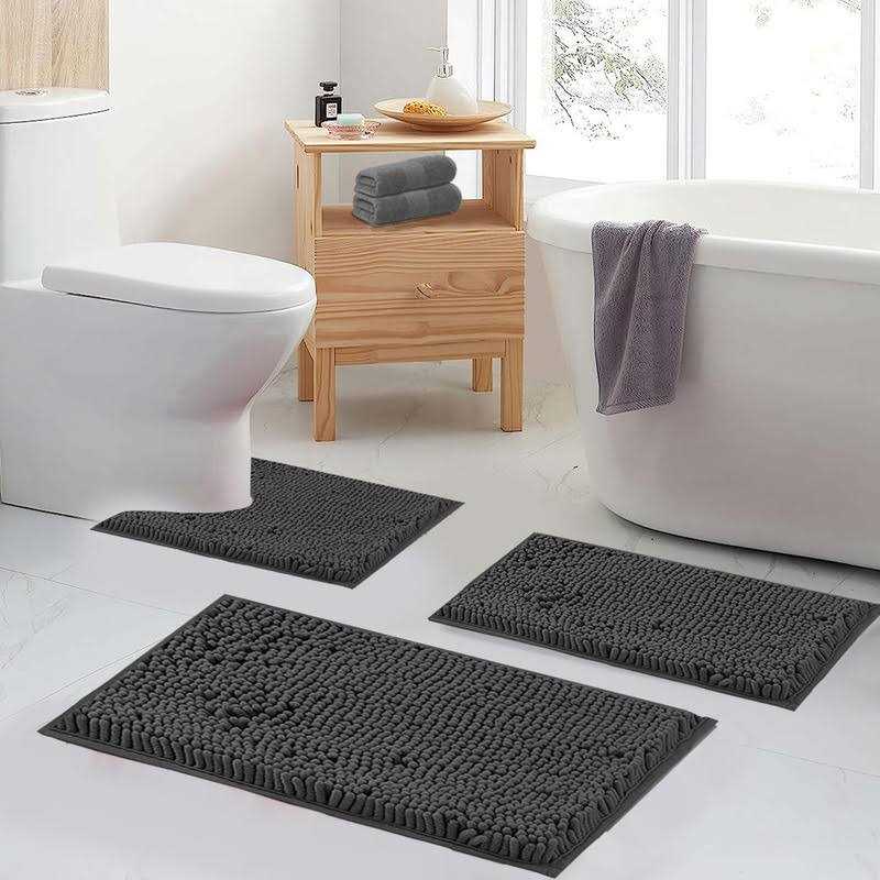 Bathroom Rugs Set Non Slip 3 Piece Bath Rugs Extra Soft Chenille B - Image 3