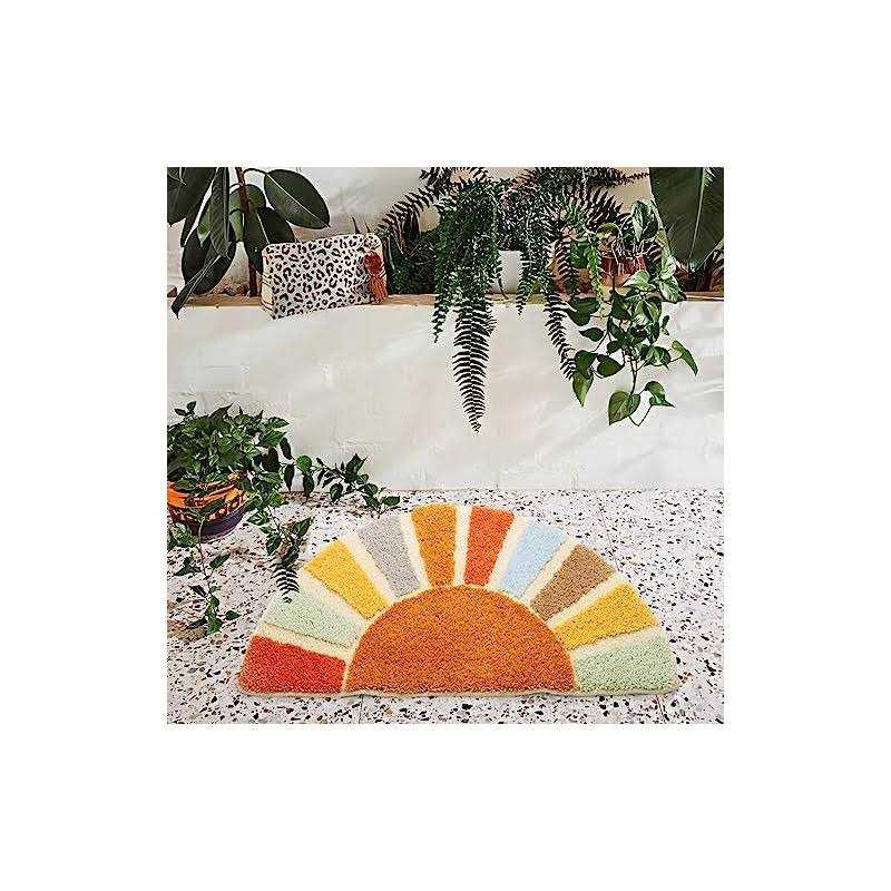 ONLYPENA Sunrise Boho Bathroom Rugs,Half Circle Bath Mat Cute,Sun Bath Mats,Retro Bohemian Home Bathroom Decor,Small Colorful Fun Semi Round Shower - Image 3