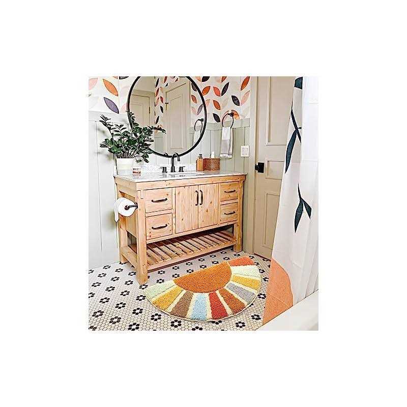 ONLYPENA Sunrise Boho Bathroom Rugs,Half Circle Bath Mat Cute,Sun Bath Mats,Retro Bohemian Home Bathroom Decor,Small Colorful Fun Semi Round Shower - Image 4
