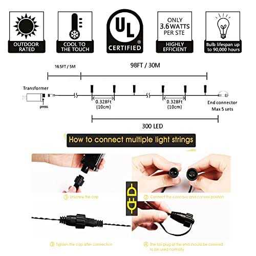 kemooie 300 LED Christmas Lights 99FT 8 Plug Fairy Lights - Image 5