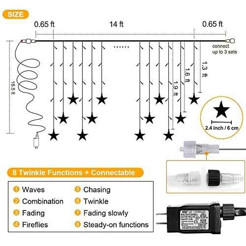 kemooie 150 Led Icicle Christmas Lights with Star 8 Twinkle Modes Icicle Lights Outdoor - Image 3