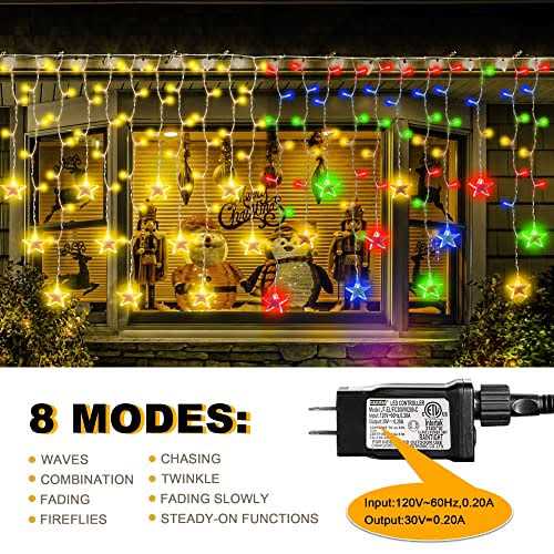 kemooie 150 Led Icicle Christmas Lights with Star 8 Twinkle Modes Icicle Lights Outdoor - Image 5