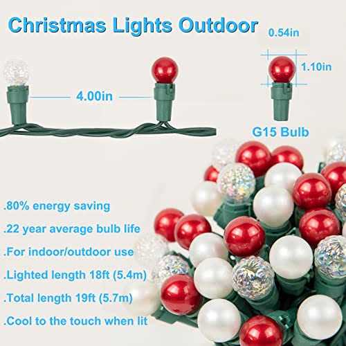 KAiSnova 70 Led Christmas Lights Outdoor Decorations 19FT Red White String Light with Pearlized Glass Bulbs UL Certified Globe String Lights - Image 4