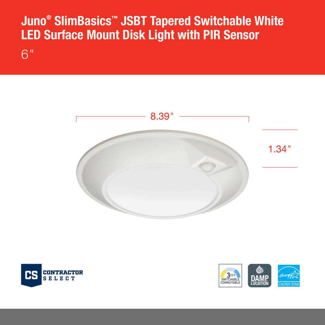 Juno JSBT-6IN-SWW2-90CRI-PIR-MW-M6 6 SlimBasics Tapered Switchable LED Surface Mount Disk Light JSBT 6IN SWW2 90CRI PIR MW M6 - Image 5