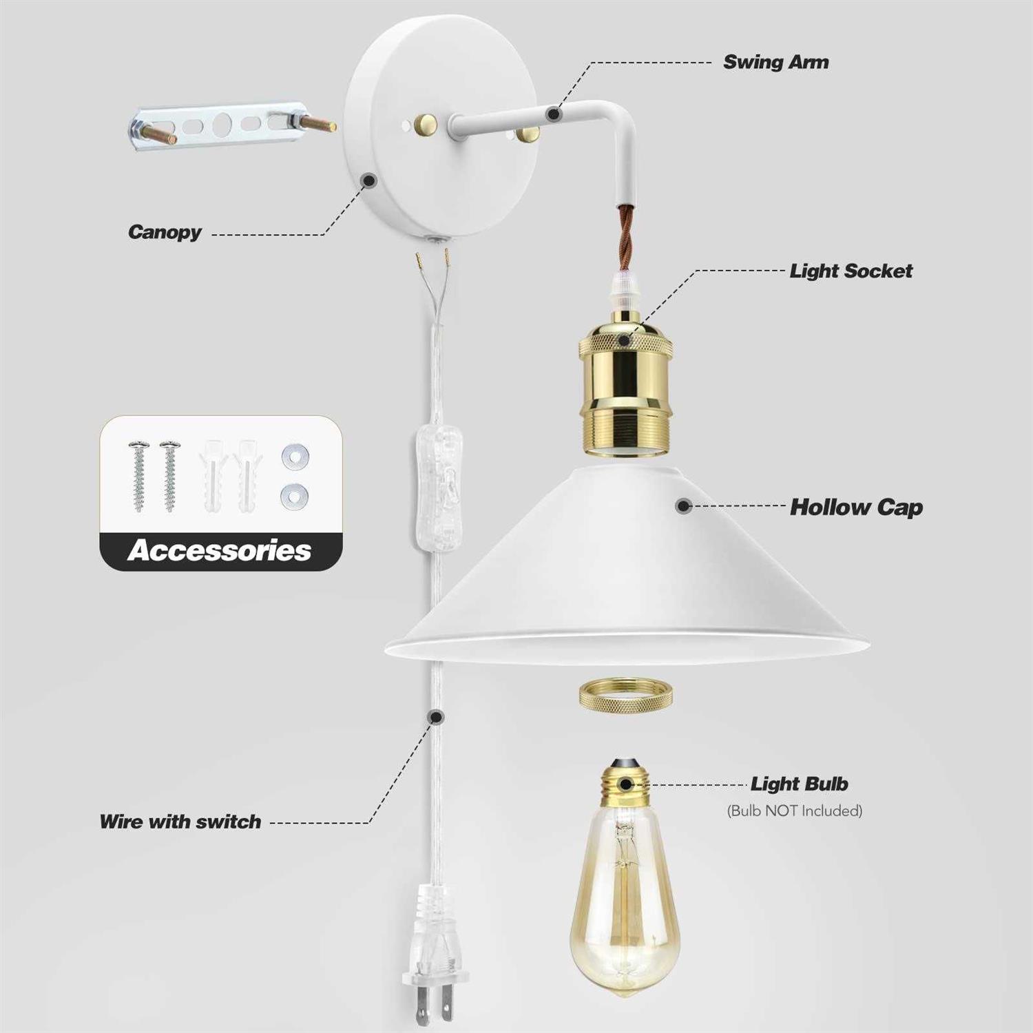 KEWANNO Plug in Wall Sconces 2PACK Vinatge Wall Lamp with Plug in Cord - Image 3