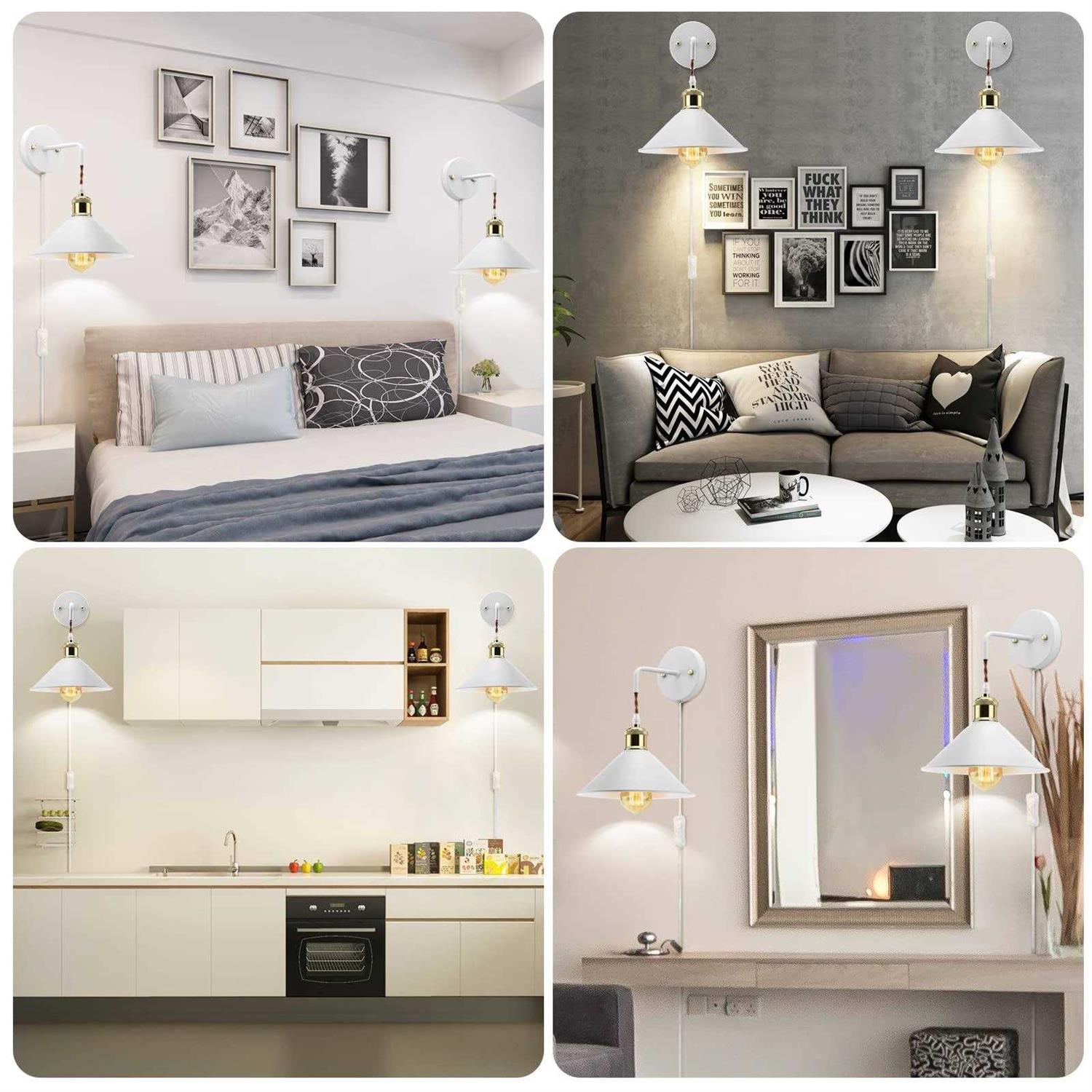 KEWANNO Plug in Wall Sconces 2PACK Vinatge Wall Lamp with Plug in Cord - Image 5