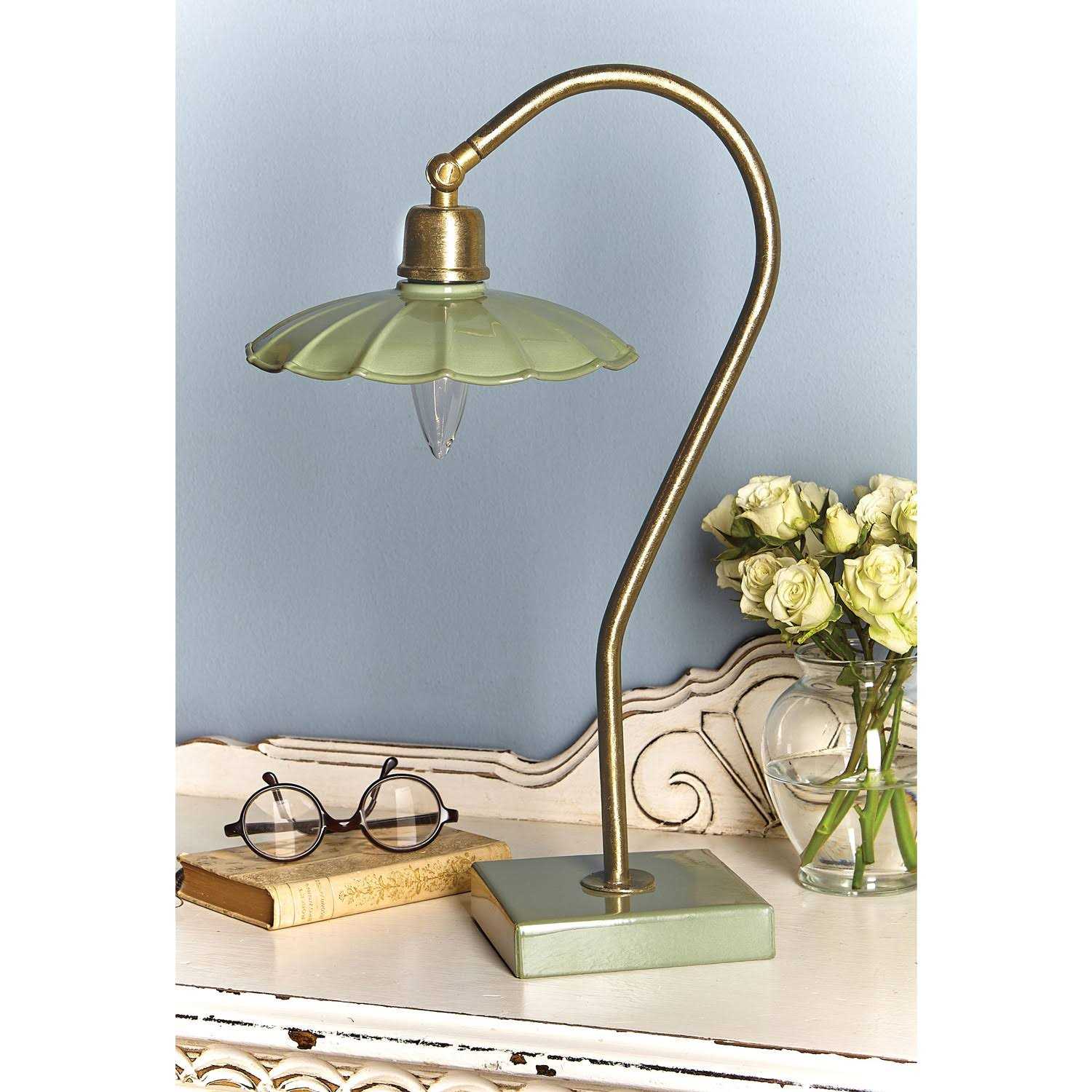 Kalalou Antique Brass Goose Neck Table Lamp with Enamel Shade - Image 4