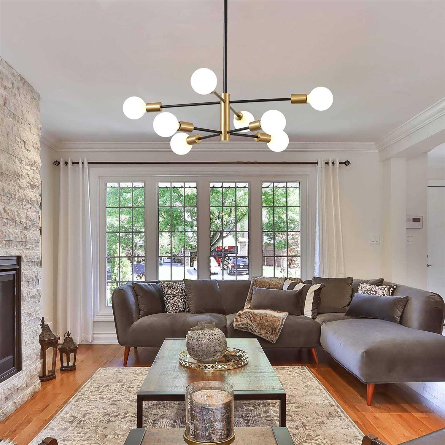 KAISITE Modern Sputnik Chandelier Black and Gold Chandelier Mid Century Height Adjustable Ceiling Light Fixture - Image 3