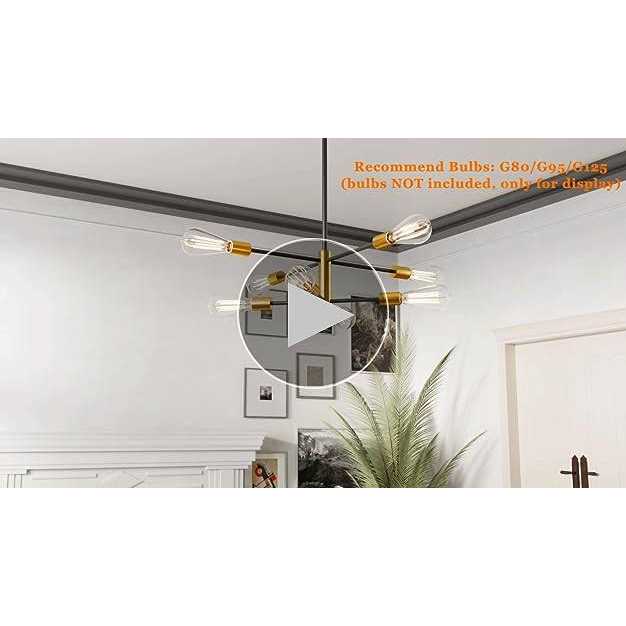 KAISITE Modern Sputnik Chandelier Black and Gold Chandelier Mid Century Height Adjustable Ceiling Light Fixture - Image 4