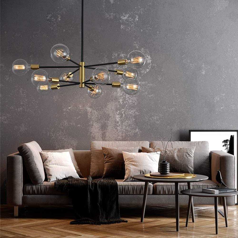 KAISITE Modern Sputnik Chandelier Black and Gold Chandelier Mid Century Height Adjustable Ceiling Light Fixture - Image 3