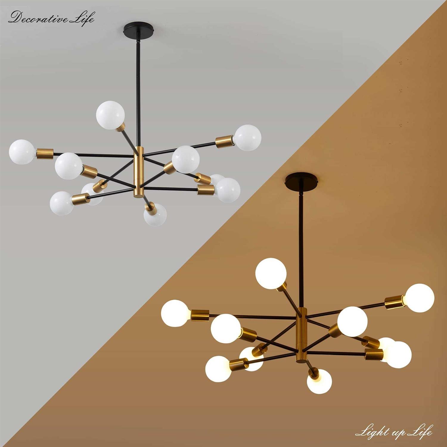 KAISITE Modern Sputnik Chandelier Black and Gold Chandelier Mid Century Height Adjustable Ceiling Light Fixture - Image 4