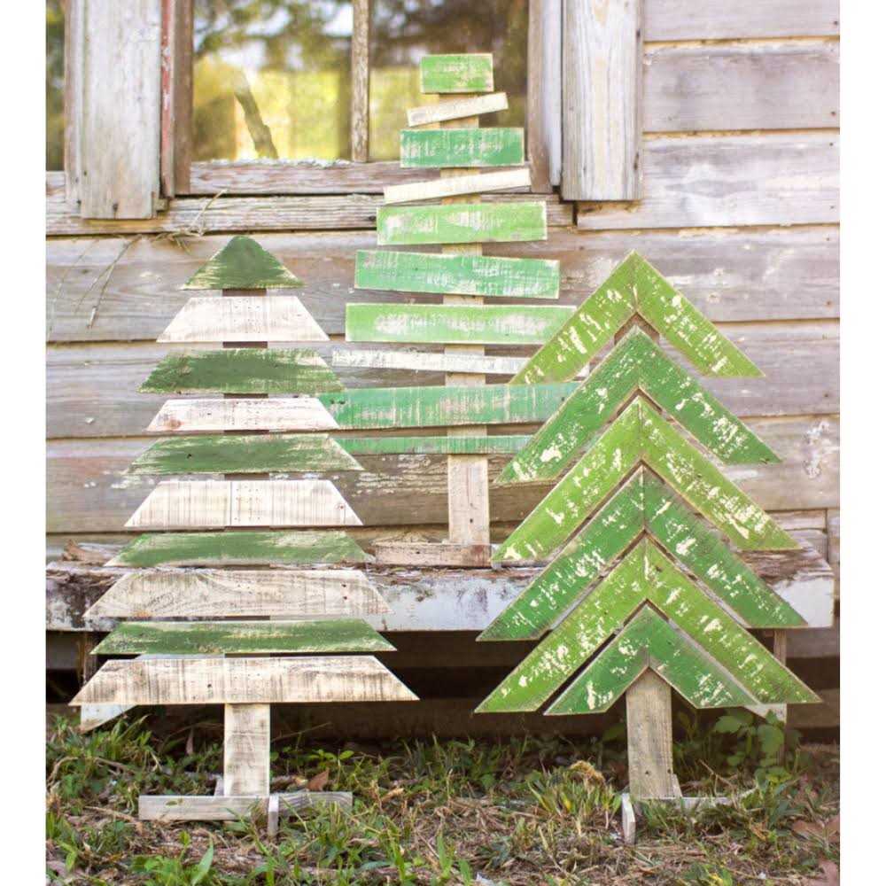 Kalalou Set of Three Recycled Wood Trees With Stands - Image 5