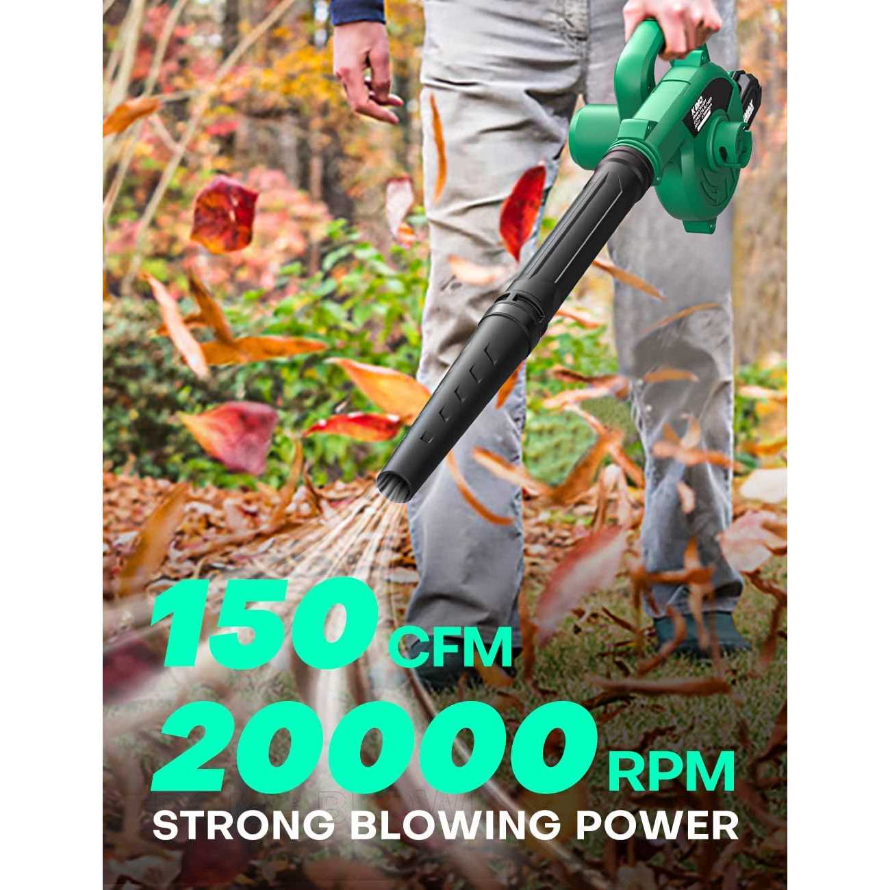 K I M O. KIMO Cordless Leaf Blower 2-IN-1 20V Lithium Battery Leaf Vacuum - Image 3