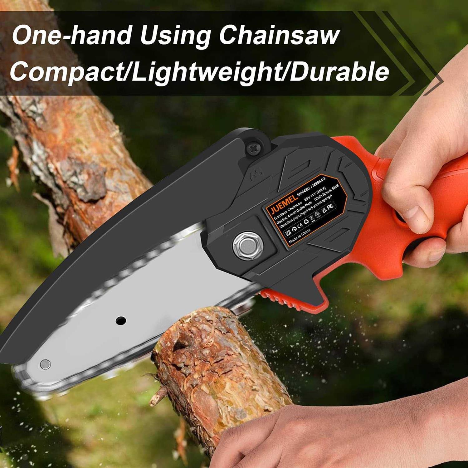 Juemel Mini Chainsaw with 2 Batteries 20-Volt 4-inch Portable Cordless Chain Saw for Wood Cutting Tree Trimming - Image 5